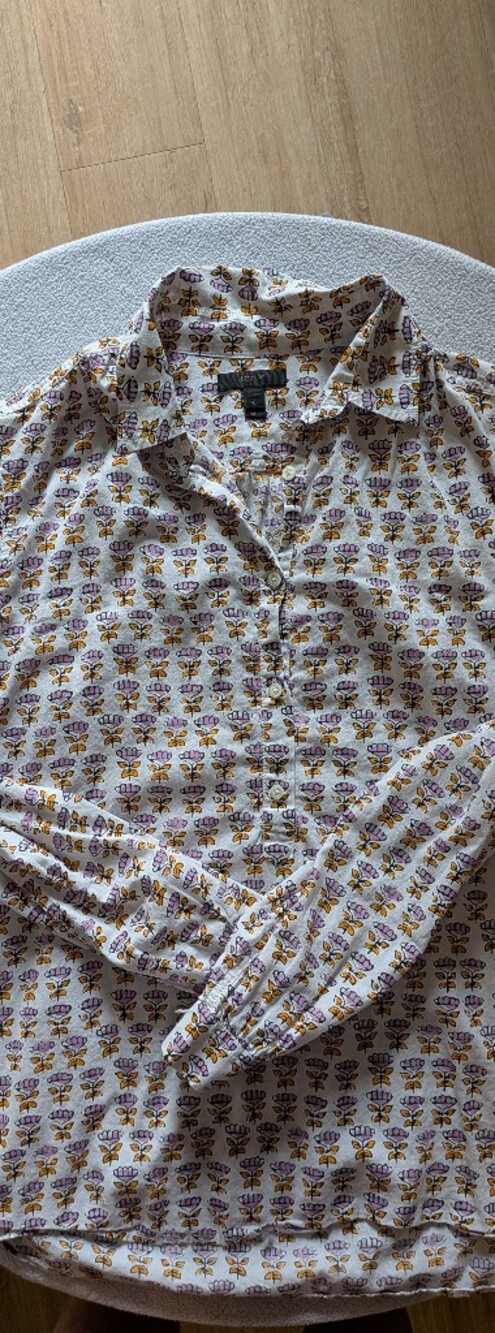 J. Crew Factory White Button-Down Shirt with Yellow & Purple Flowers